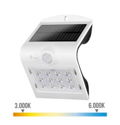 Aplique solar 1,5w 220lm recargable. sensor de presencia (2-6m) color blanco 9,6x7,3x14cm edm