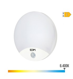 Aplique led redondo con sensor de movimiento 13 w 1850 lm 6400 k ip44 ø25 x 4,9cm