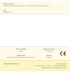Micro pila de boton silver sr66 - v377 1,55v (blister 1 unid.) ø6,8x2,5mm