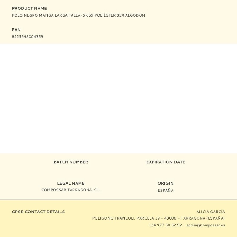 Polo negro manga larga talla-s 65% poliéster 35% algodon