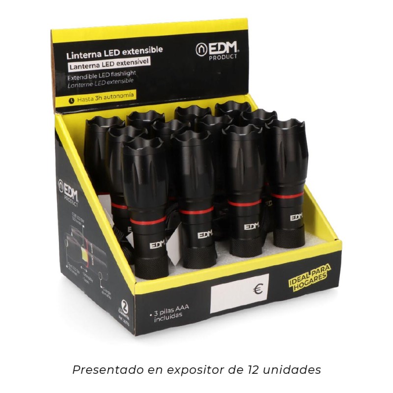 Linterna led extensible frontal y lateral 5w 3 x aaa (pilas incluidas)