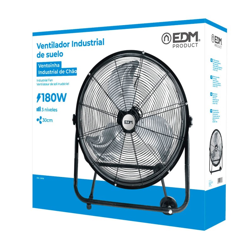 Ventilador industrial de suelo, con ruedas, negro 180 w 59,8 db aspas ø60 x 70 cm