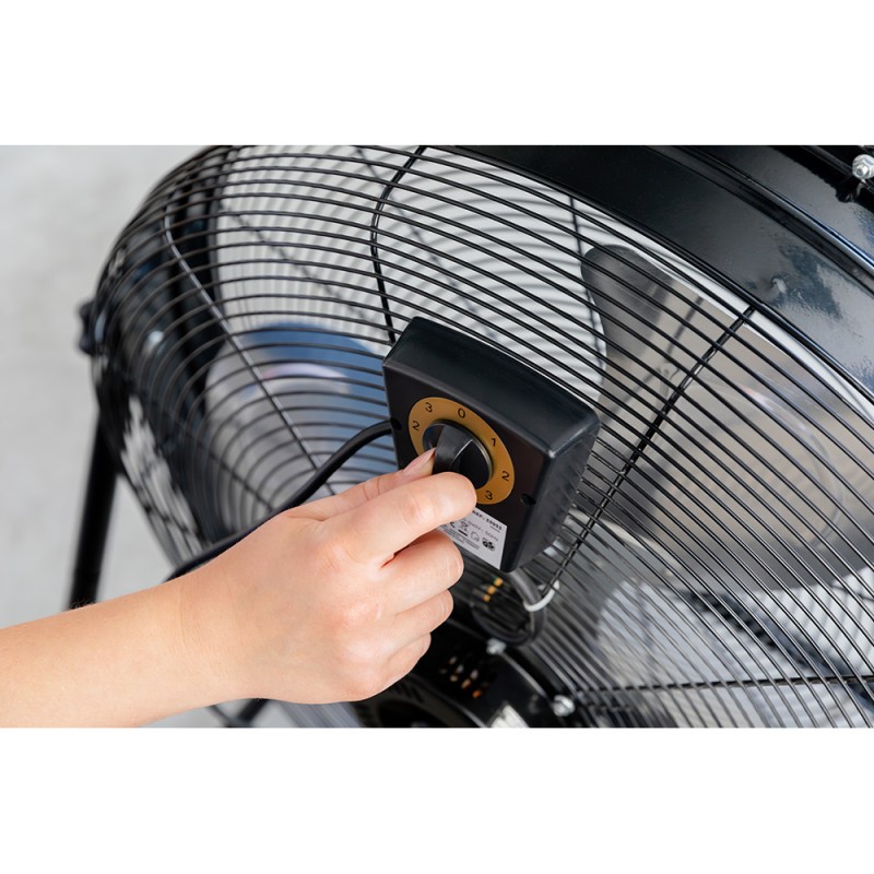 Ventilador industrial de suelo, con ruedas, negro 180 w 59,8 db aspas ø60 x 70 cm