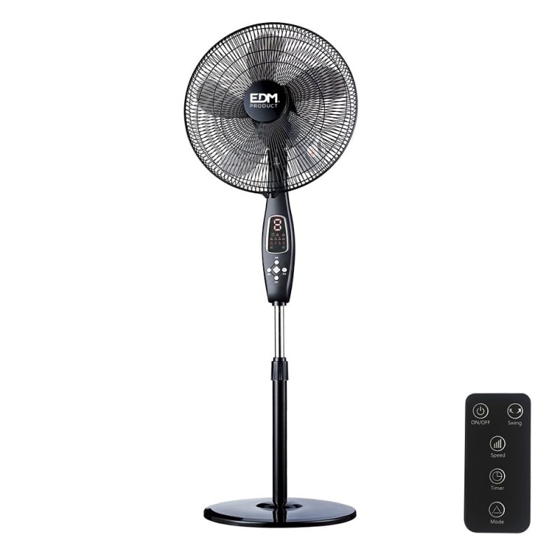 Ventilador de pie mando a distancia, negro, potencia 60 w 62,9 db aspas ø40 cm, altura regulable 110-130 cm