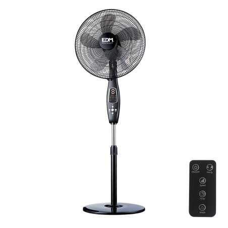 Ventilador de pie mando a distancia, negro, potencia 60 w 62,9 db aspas ø40 cm, altura regulable 110-130 cm