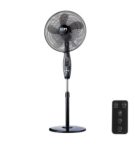 Ventilador de pie mando a distancia, negro, potencia 60 w 62,9 db aspas ø40 cm, altura regulable 110-130 cm