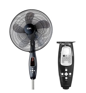 Ventilador de pie mando a distancia, negro, potencia 60 w 62,9 db aspas ø40 cm, altura regulable 110-130 cm