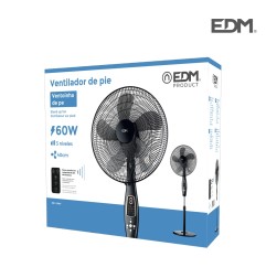 Ventilador de pie mando a distancia, negro, potencia 60 w 62,9 db aspas ø40 cm, altura regulable 110-130 cm