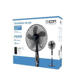 Ventilador de pie mando a distancia, negro, potencia 60 w 62,9 db aspas ø40 cm, altura regulable 110-130 cm