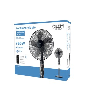 Ventilador de pie mando a distancia, negro, potencia 60 w 62,9 db aspas ø40 cm, altura regulable 110-130 cm