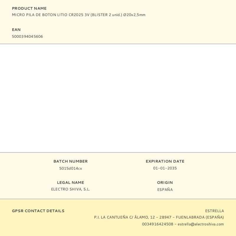 Micro pila de boton litio cr2025 3v (blister 2 unid.) ø20x2,5mm