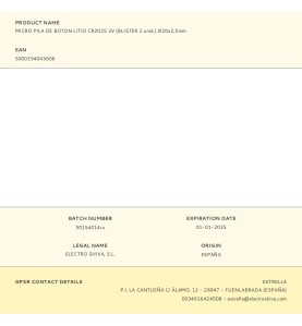 Micro pila de boton litio cr2025 3v (blister 2 unid.) ø20x2,5mm