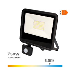 Foco proyector led con sensor de presencia 50 w 4000 lm 6400 k luz fria 23,8 x 4,5 x 19,2 cm