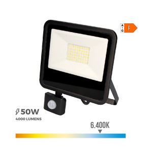 Foco proyector led con sensor de presencia 50 w 4000 lm 6400 k luz fria 23,8 x 4,5 x 19,2 cm