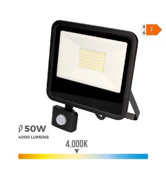 Foco proyector led con sensor de presencia 50 w 4000 lm 4000 k luz dia 23,8 x 4,5 x 19,2 cm