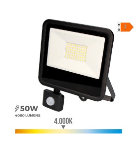 Foco proyector led con sensor de presencia 50 w 4000 lm 4000 k luz dia 23,8 x 4,5 x 19,2 cm