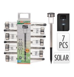 Estaca solar de jardin, acero inoxidable,1 led ip44 ø4,6 x 36,5 cm, pack 7 unidades