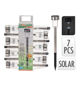 Estaca solar de jardin, acero inoxidable,1 led ip44 ø4,6 x 36,5 cm, pack 7 unidades