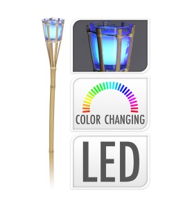 Antorcha de bamboo color natural con vela de led rgb y perfumada a pilas 77cm