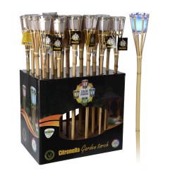Antorcha de bamboo color natural con vela de led rgb y perfumada a pilas 77cm