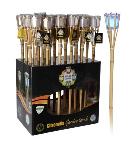 Antorcha de bamboo color natural con vela de led rgb y perfumada a pilas 77cm