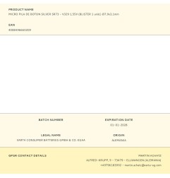 Micro pila de boton silver sr73 - v329 1,55v (blister 1 unid.) ø7,9x3,1mm