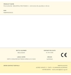 Pila alkalina industrial pro power c - lr14 (caja 20 uds) ø26,2 x 50 mm