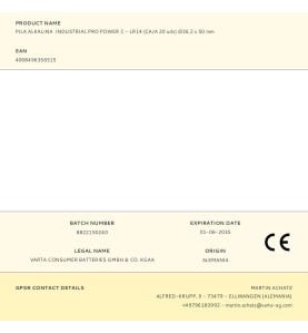 Pila alkalina industrial pro power c - lr14 (caja 20 uds) ø26,2 x 50 mm