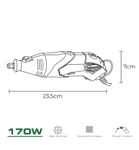 Herramienta multiusos rotativa 170w + 41 tipos de accesorio (190 piezas en total) 23,5 x 7 cm