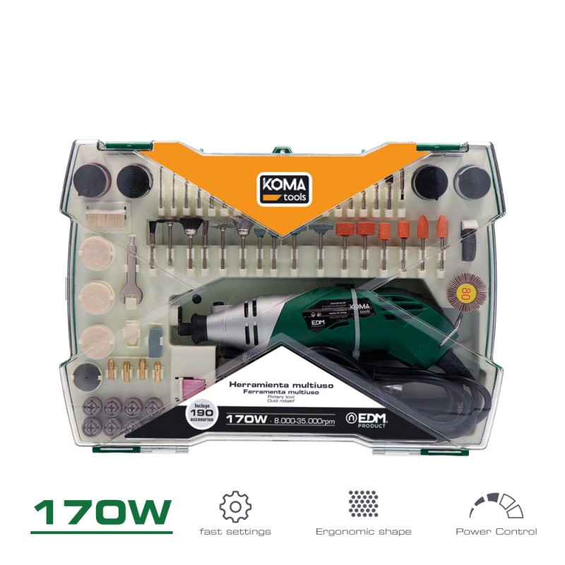 Herramienta multiusos rotativa 170w + 41 tipos de accesorio (190 piezas en total) 23,5 x 7 cm