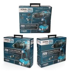 Kit taladro percutor/atornillador 20 v con 2 baterias 2.0a y cargador 22,5 x 20,3 cm pro series