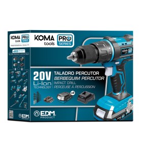 Kit taladro percutor/atornillador 20 v con 2 baterias 2.0a y cargador 22,5 x 20,3 cm pro series