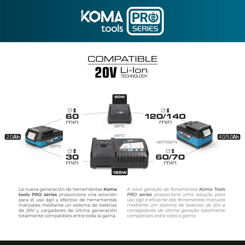 Kit taladro percutor/atornillador 20 v con 2 baterias 2.0a y cargador 22,5 x 20,3 cm pro series