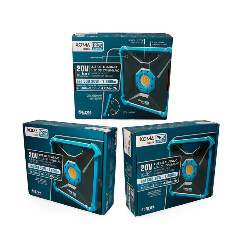 Foco proyector led 20w 1800 lm (sin batería ni cargador) 22,8 x 7 x 22,8 cm