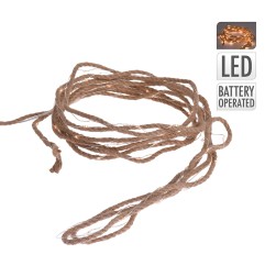 Guirnalda a pilas fija 50 microleds cuerda de yute luz blanco calido 5,03m