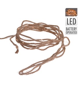 Guirnalda a pilas fija 50 microleds cuerda de yute luz blanco calido 5,03m