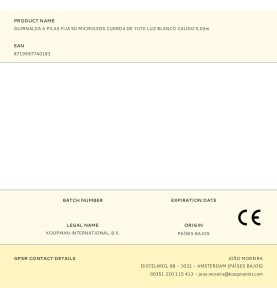 Guirnalda a pilas fija 50 microleds cuerda de yute luz blanco calido 5,03m