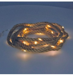 Guirnalda a pilas fija 30 microleds cuerda de yute luz blanco calido 3,03m