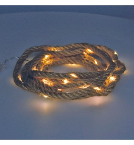 Guirnalda a pilas fija 30 microleds cuerda de yute luz blanco calido 3,03m