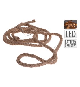 Guirnalda a pilas fija 30 microleds cuerda de yute luz blanco calido 3,03m
