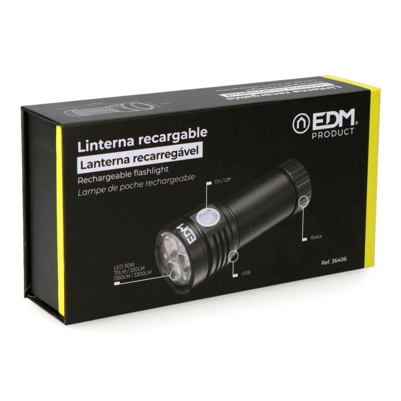 Linterna 3 leds 30w 3300 im recargable