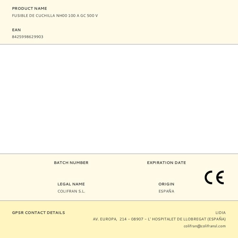 Fusible de cuchilla nh00 100 a gc 500 v