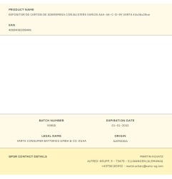 Expositor de carton de sobremesa con blisters varios aaa-aa-c-d-9v varta 43x36x29cm