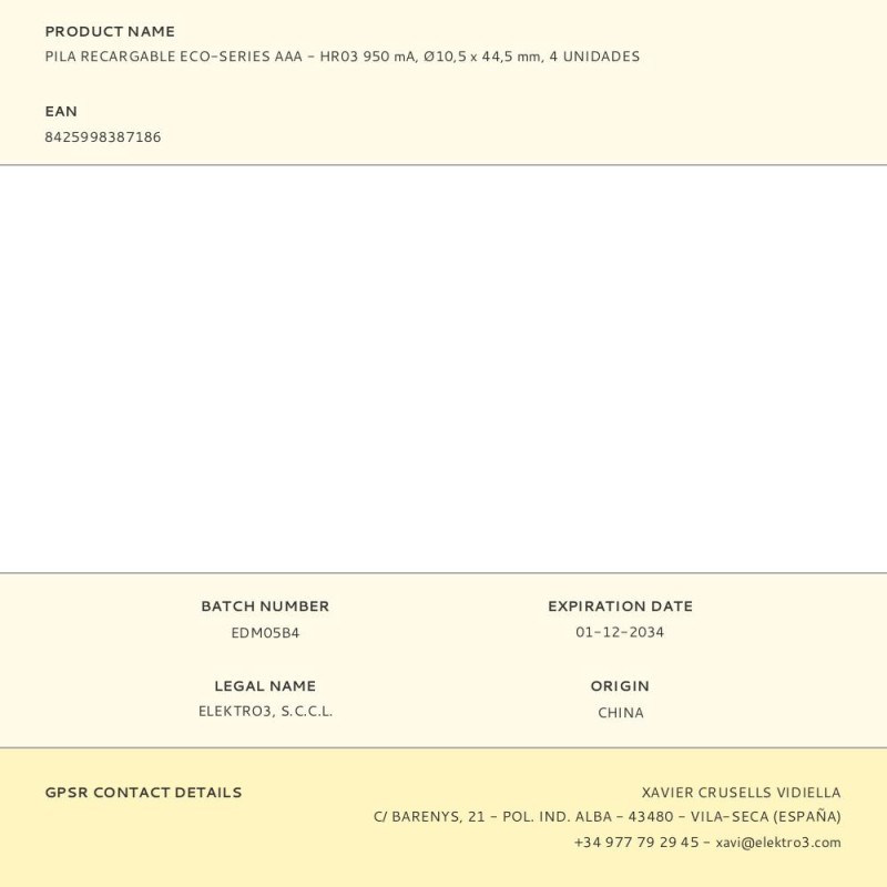 Pila recargable eco-series aaa - hr03 950 ma, ø10,5 x 44,5 mm, 4 unidades