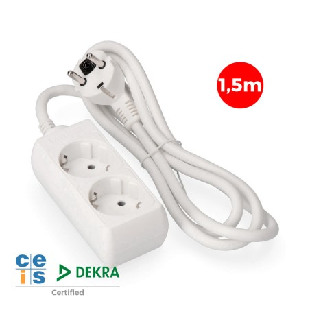 Prolongador con 2 tomas 2p+t, 16 a 250 v de cable h05vv-f 3g 1,5 m.