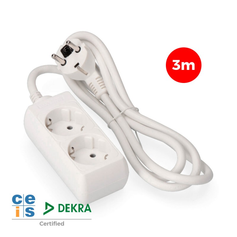 Prolongador con 2 tomas 2p+t, 16 a 250 v de cable h05vv-f 3g 3 m.