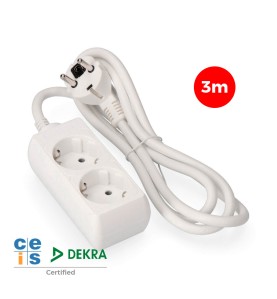 Prolongador con 2 tomas 2p+t, 16 a 250 v de cable h05vv-f 3g 3 m.