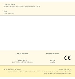 Bascula de baño electronica blanca, máximo 150 kg