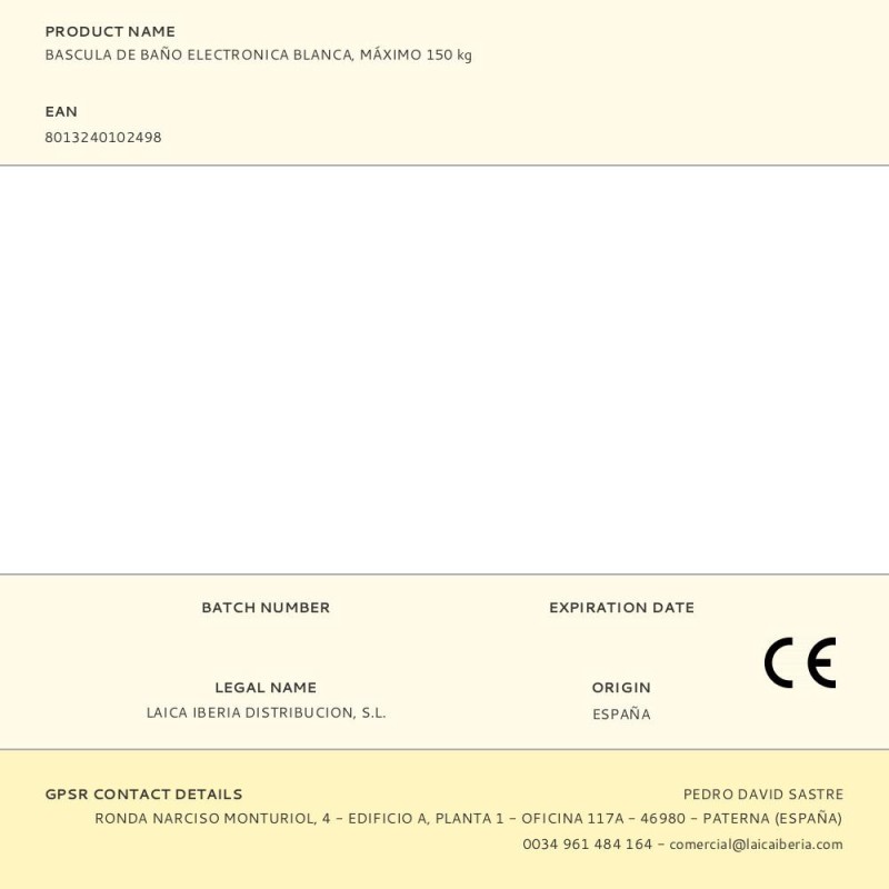 Bascula de baño electronica blanca, máximo 150 kg