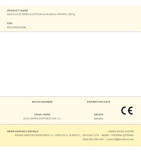 Bascula de baño electronica blanca, máximo 150 kg